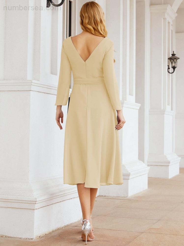 Bridesmaid Dress V-Back Waist Belt Mother of the Bride Wedding Guest 28031-numbersea
