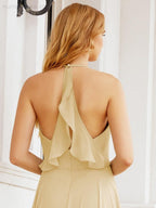 Numbersea Halter Chiffon Bridesmaid Dresses Wedding Appare Sleeveless Formal Prom Dress with Ruffled Back 28035-numbersea