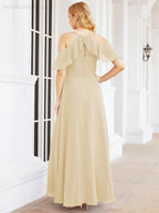 Numbersea Cold Shoulder Long Bridesmaid Dresses Side Slit Formal Prom Gowns Party Wedding 28070-numbersea