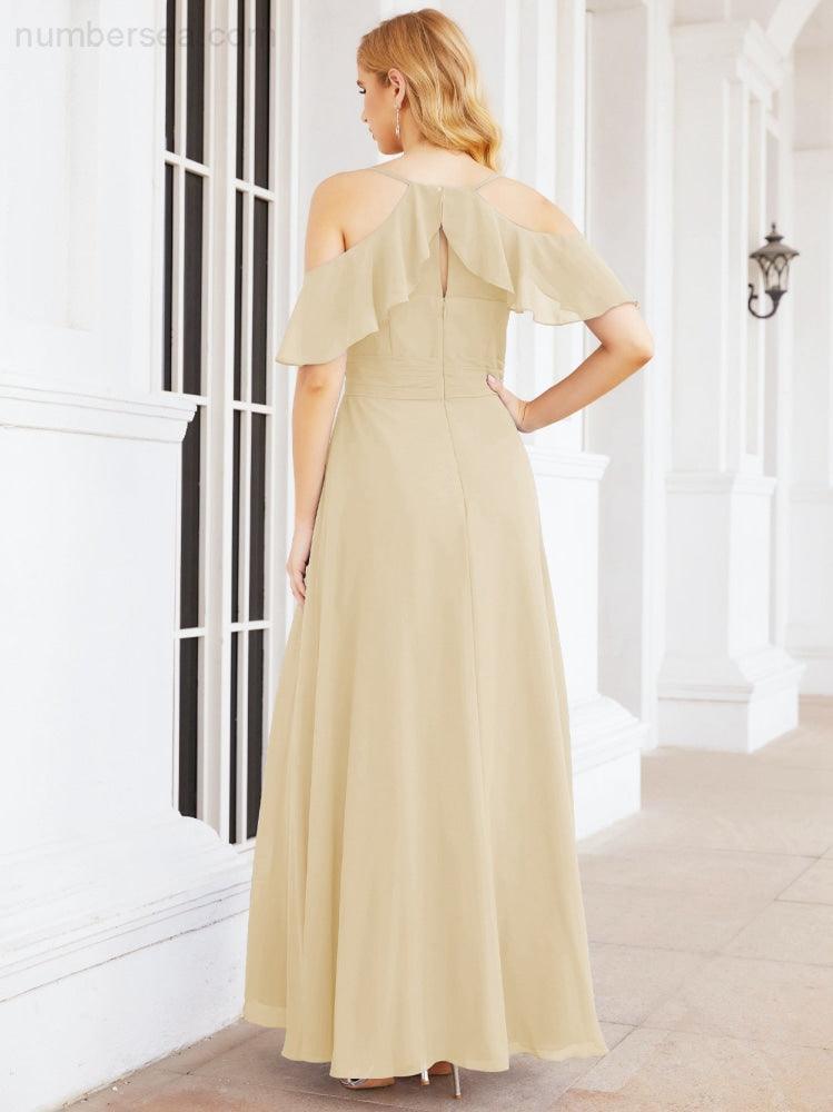 Numbersea Cold Shoulder Long Bridesmaid Dresses Side Slit Formal Prom Gowns Party Wedding 28070-numbersea