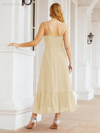 Numbersea Women Strap Chiffon Bridesmaid Dress Ankle Length Sleeveless Blackless Ruffle A Line