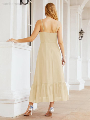 Numbersea Women Strap Chiffon Bridesmaid Dress Ankle Length Sleeveless Blackless Ruffle A Line