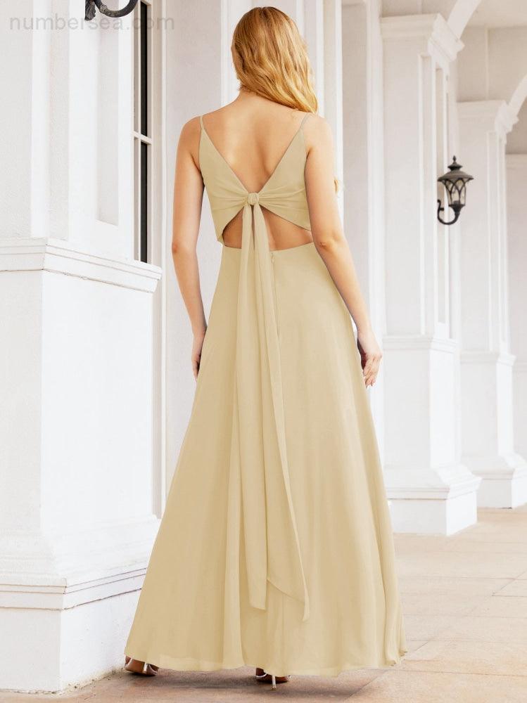 Numbersea Spaghetti Strap Bridesmaid Dresses V Neck Butterfly Back Fromal Evening Party Prom Gown 28036-numbersea