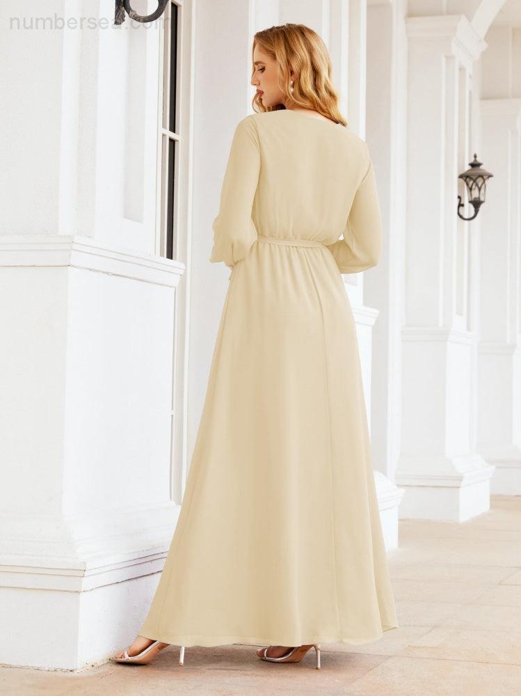 Numbersea Women's Chiffon Bridesmaid Dress A line Long Sleeves Formal Evening Prom Gown for Wedding Guest 28032-numbersea