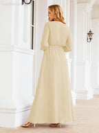Numbersea Women's Chiffon Bridesmaid Dress A line Long Sleeves Formal Evening Prom Gown for Wedding Guest 28032-numbersea