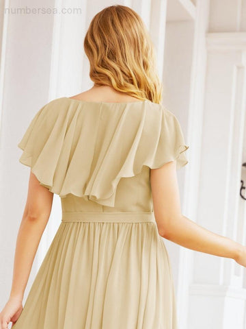 Bridesmaid Dresses with Flutter Sleeves Formal Evening Party Prom Gowns 28044-numbersea