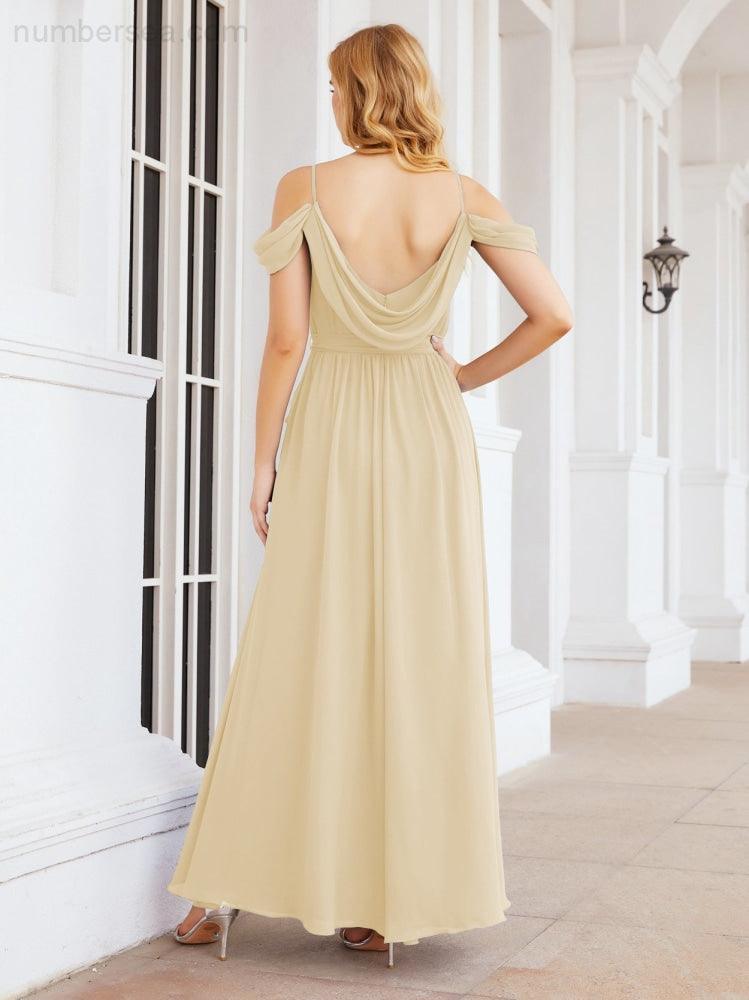 Numbersea Off The Shoulder Chiffon Bridesmaid Dress Long Formal Graduation Gown with Cowl Back 28069-numbersea