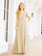 NumberSea - Women's Bridesmaid Dresses Chiffon Cape Formal Evening Party Prom Dress Open Back Gowns for Wedding Guests SEA28058