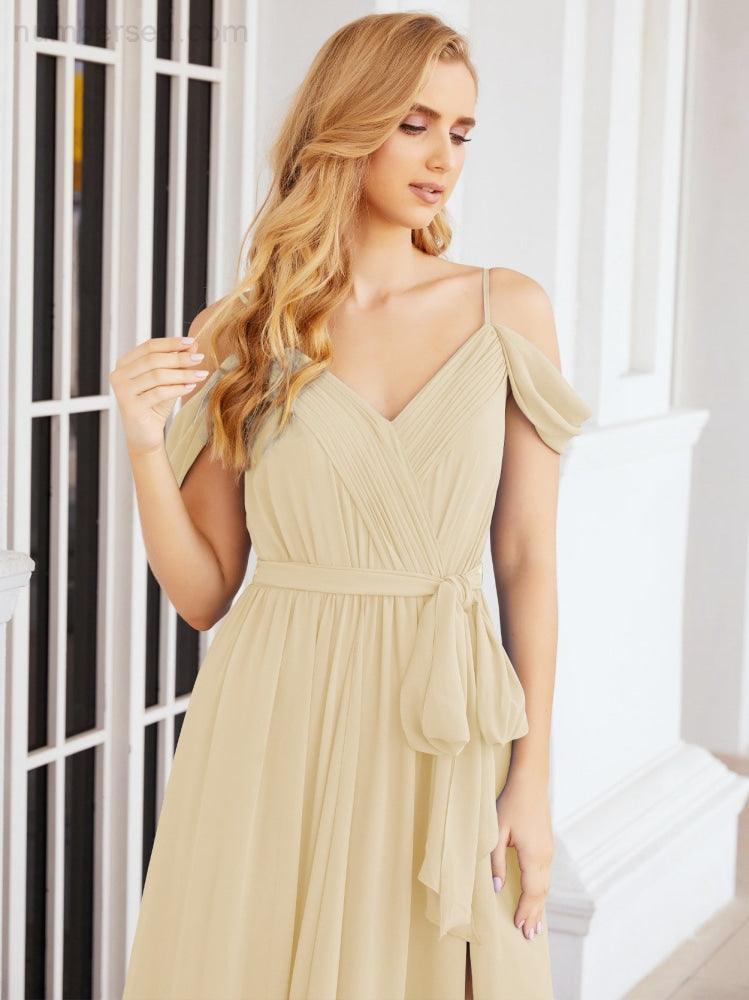 Numbersea Off The Shoulder Chiffon Bridesmaid Dress Long Formal Graduation Gown with Cowl Back 28069-numbersea