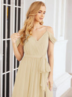 Numbersea Off The Shoulder Chiffon Bridesmaid Dress Long Formal Graduation Gown with Cowl Back 28069-numbersea