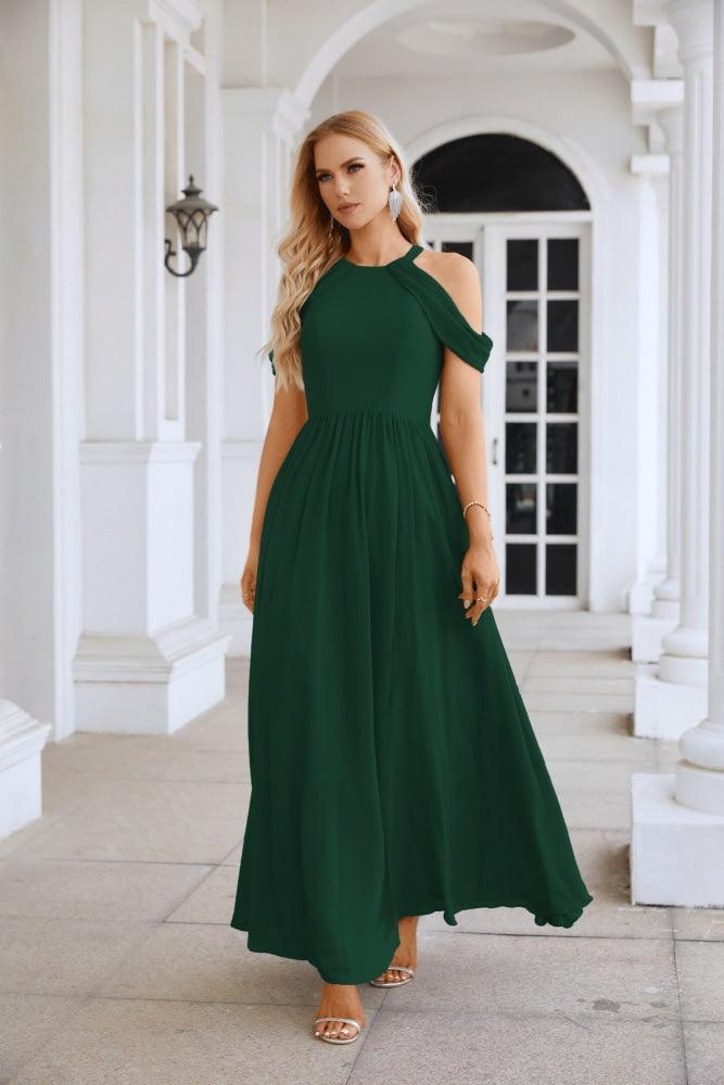Ladies Chiffon Off Shoulder Swing Sleeve Front Slit Bridesmaid Evening Dress Wedding Party Evening Dress 28117-numbersea