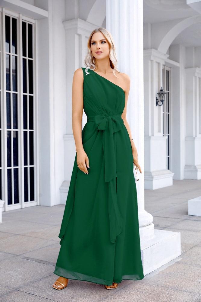 Ladies Chiffon One Shoulder Bridesmaid Evening Dress Wedding Party Evening Dress 28133-numbersea