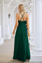 Ladies Chiffon Spaghetti Strap V Neck Front Slit Floor Length Bridesmaid Evening Dress Prom Party Wedding Evening Dress 28116-numbersea