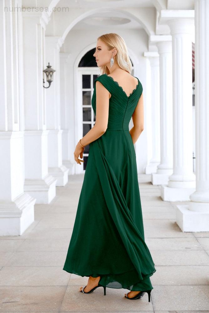 Ladies Chiffon V Neck Sleeveless Floor Length Bridesmaid Evening Dress Wedding Party Evening Dress 28126-numbersea