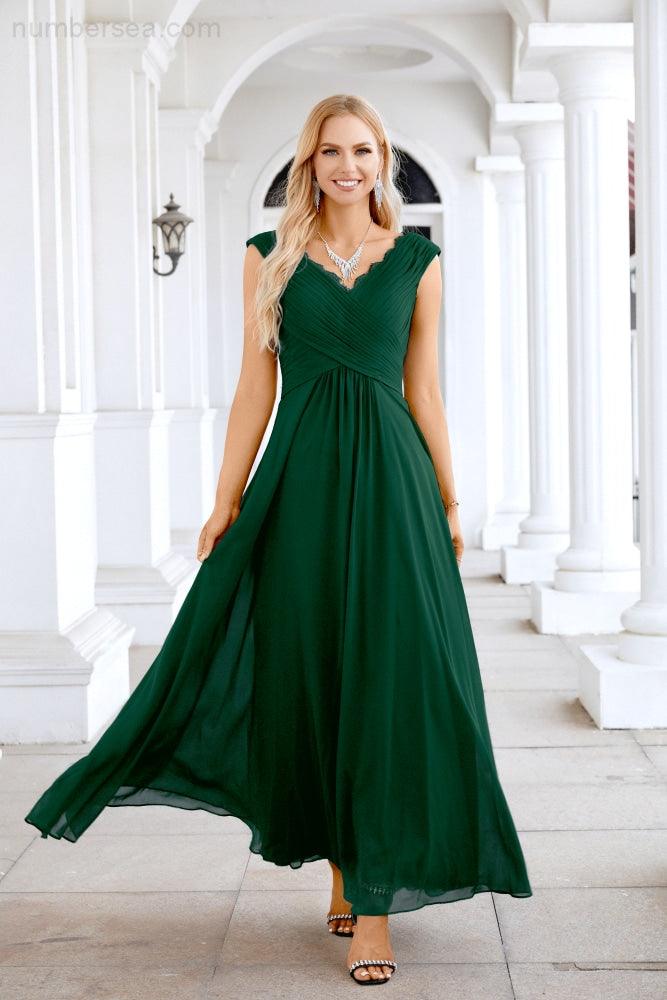 Ladies Chiffon V Neck Sleeveless Floor Length Bridesmaid Evening Dress Wedding Party Evening Dress 28126-numbersea