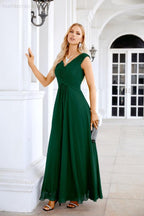 Ladies Chiffon V Neck Sleeveless Floor Length Bridesmaid Evening Dress Wedding Party Evening Dress 28126-numbersea