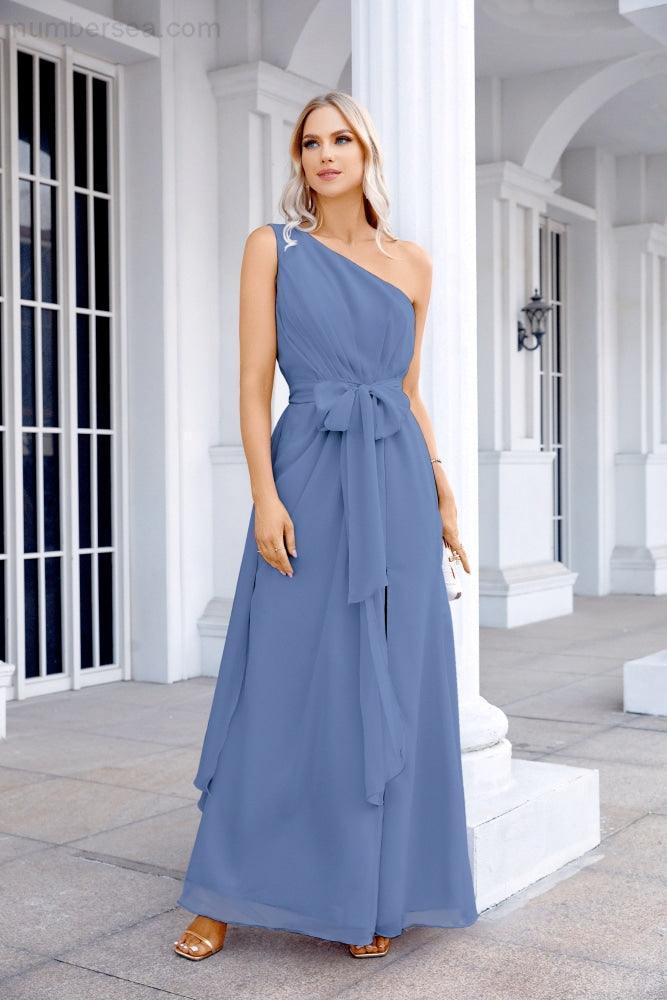 Ladies Chiffon One Shoulder Bridesmaid Evening Dress Wedding Party Evening Dress 28133-numbersea