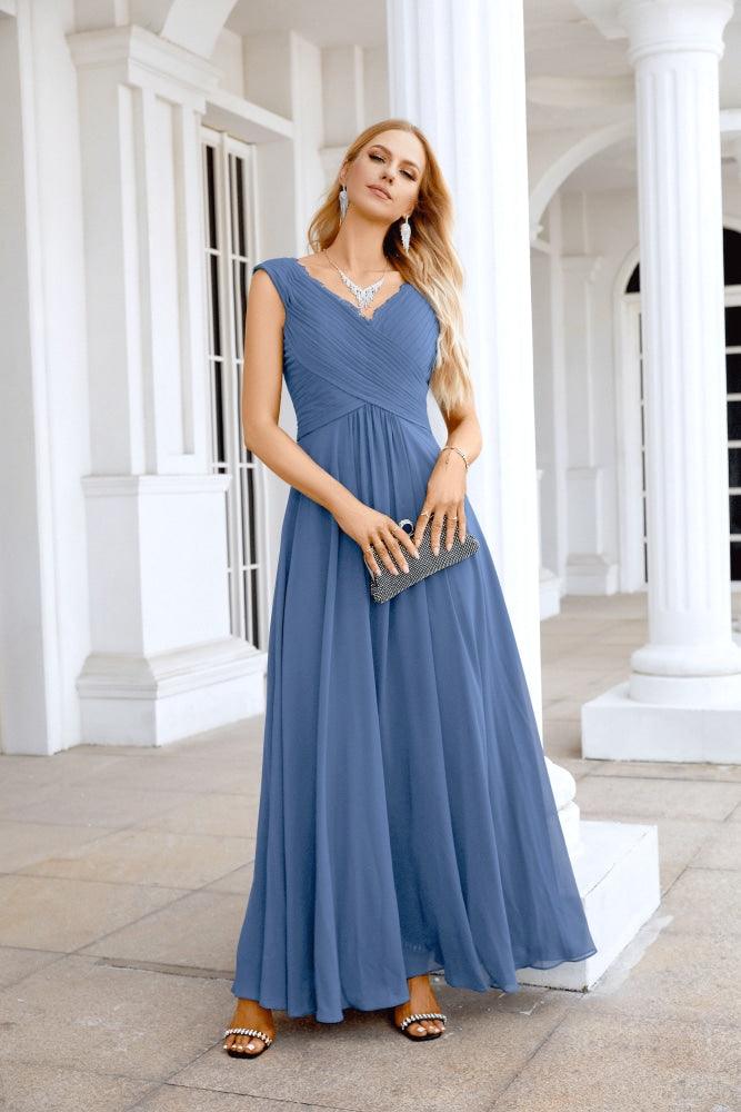 Ladies Chiffon V Neck Sleeveless Floor Length Bridesmaid Evening Dress Wedding Party Evening Dress 28126-numbersea