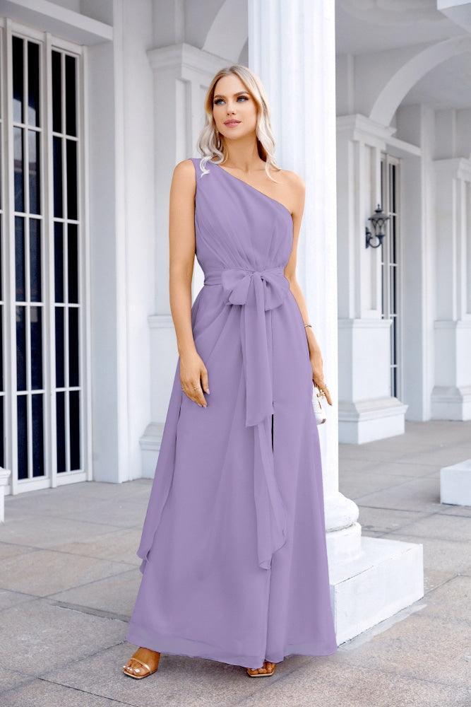 Ladies Chiffon One Shoulder Bridesmaid Evening Dress Wedding Party Evening Dress 28133-numbersea
