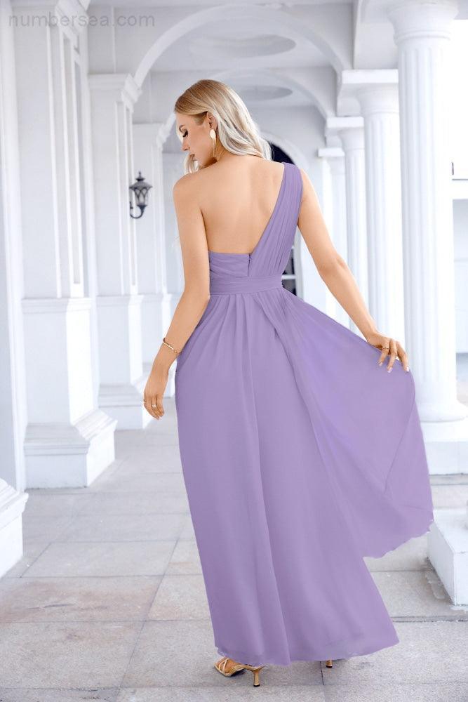 Ladies Chiffon One Shoulder Bridesmaid Evening Dress Wedding Party Evening Dress 28133-numbersea