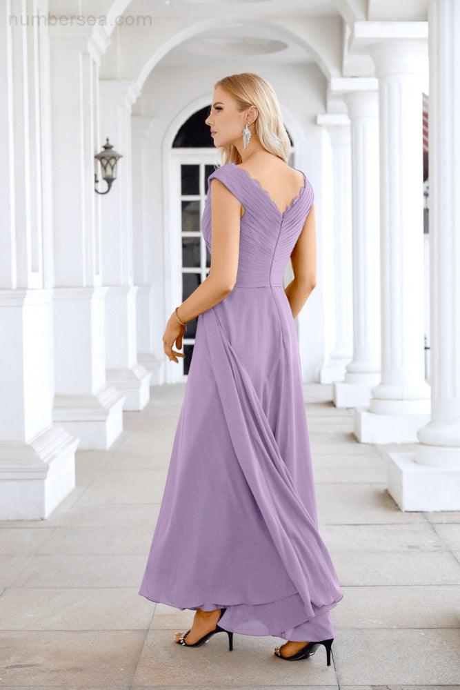 Ladies Chiffon V Neck Sleeveless Floor Length Bridesmaid Evening Dress Wedding Party Evening Dress 28126-numbersea