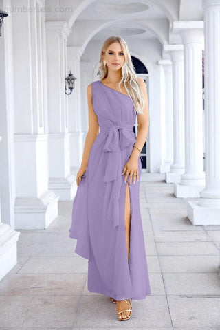Ladies Chiffon One Shoulder Bridesmaid Evening Dress Wedding Party Evening Dress 28133-numbersea