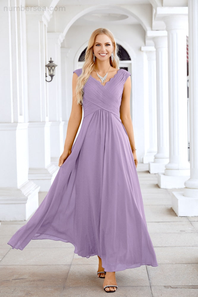 Ladies Chiffon V Neck Sleeveless Floor Length Bridesmaid Evening Dress Wedding Party Evening Dress 28126-numbersea
