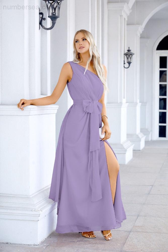 Ladies Chiffon One Shoulder Bridesmaid Evening Dress Wedding Party Evening Dress 28133-numbersea