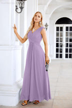Ladies Chiffon V Neck Sleeveless Floor Length Bridesmaid Evening Dress Wedding Party Evening Dress 28126-numbersea