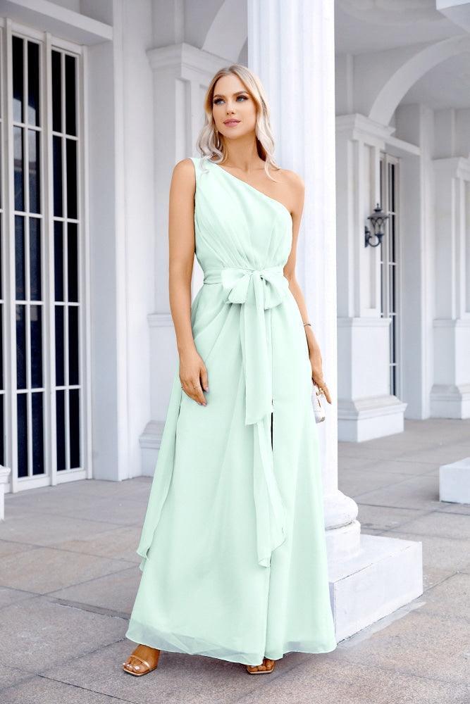 Ladies Chiffon One Shoulder Bridesmaid Evening Dress Wedding Party Evening Dress 28133-numbersea