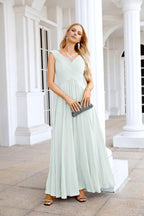 Ladies Chiffon V Neck Sleeveless Floor Length Bridesmaid Evening Dress Wedding Party Evening Dress 28126-numbersea