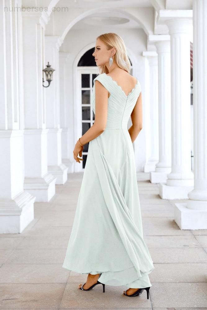 Ladies Chiffon V Neck Sleeveless Floor Length Bridesmaid Evening Dress Wedding Party Evening Dress 28126-numbersea