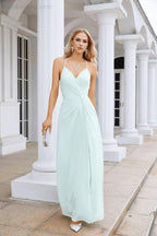 Ladies Chiffon Spaghetti Strap V Neck Front Slit Floor Length Bridesmaid Evening Dress Prom Party Wedding Evening Dress 28116-numbersea