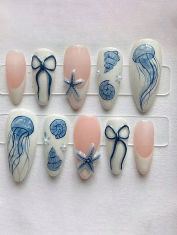 Santorini Coast Handmade gel false nails press on nails