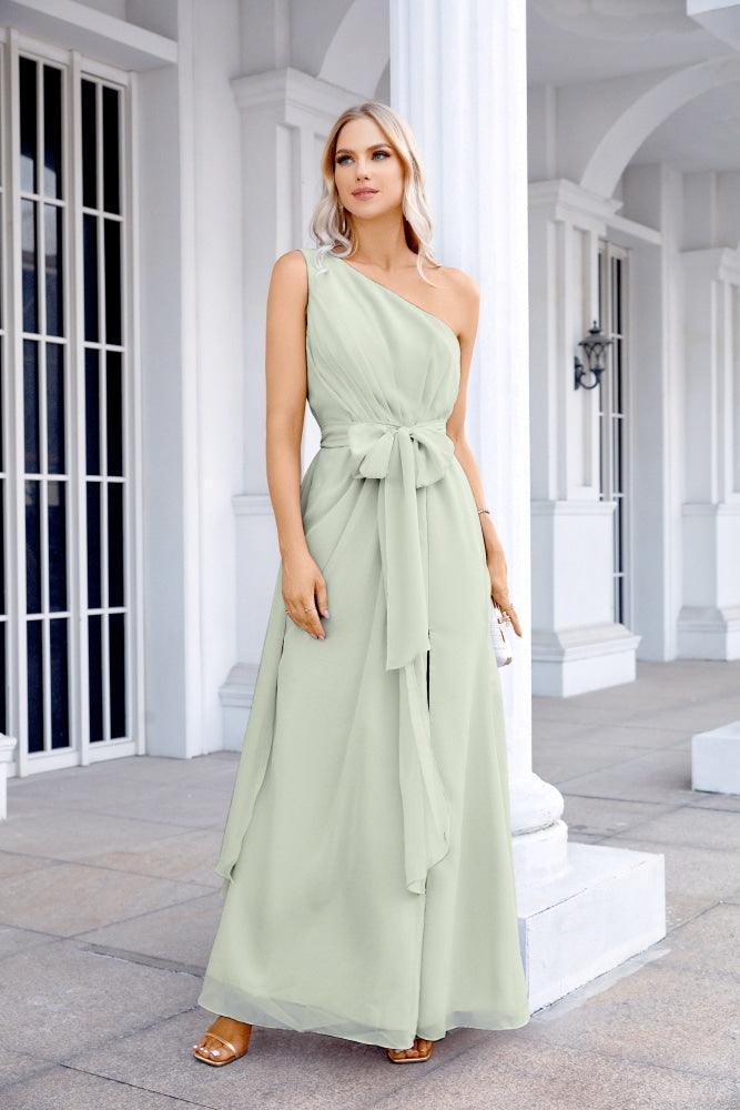 Ladies Chiffon One Shoulder Bridesmaid Evening Dress Wedding Party Evening Dress 28133-numbersea