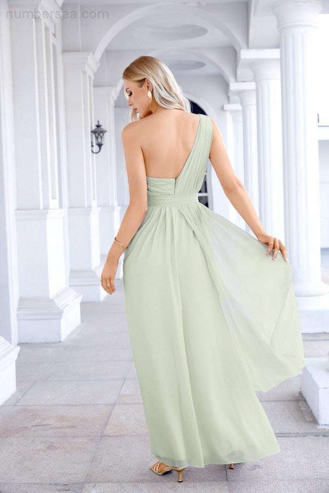 Ladies Chiffon One Shoulder Bridesmaid Evening Dress Wedding Party Evening Dress 28133-numbersea