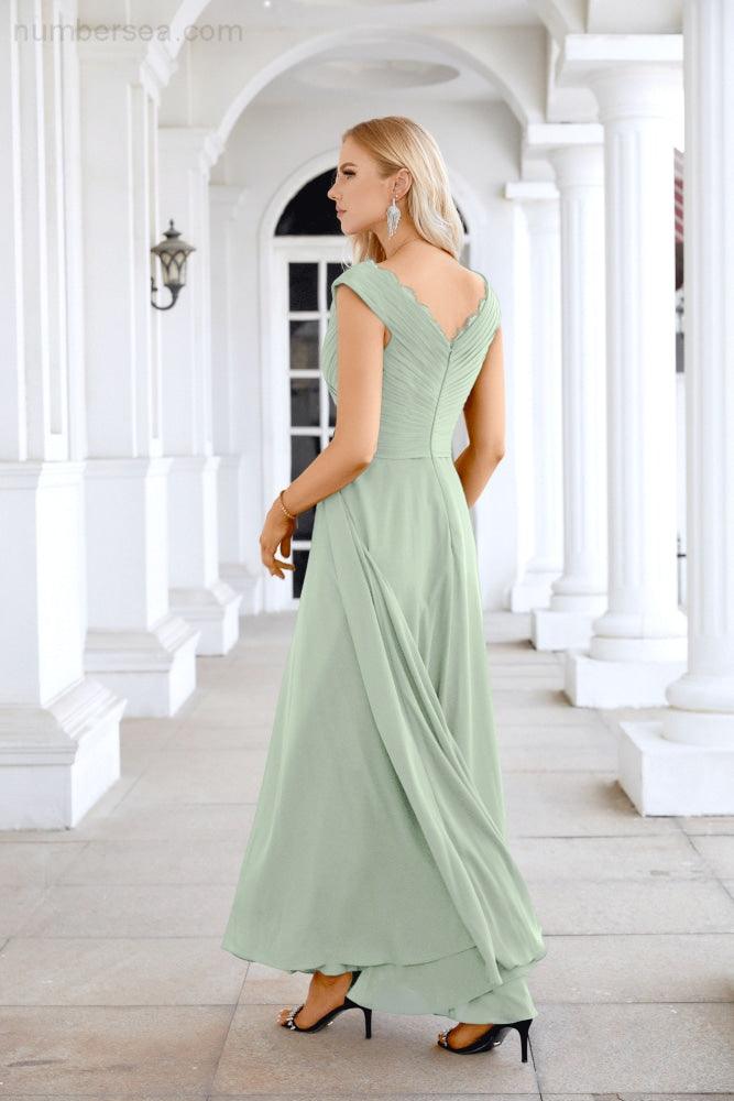 Ladies Chiffon V Neck Sleeveless Floor Length Bridesmaid Evening Dress Wedding Party Evening Dress 28126-numbersea