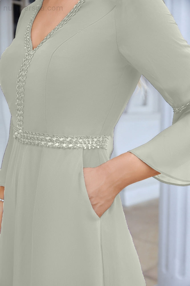 Women's Chiffon V Neck One Piece Ruffle Sleeve Back Ties Backless Bridesmaid Dresses Prom Wedding Evening Dress 28085