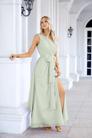 Ladies Chiffon One Shoulder Bridesmaid Evening Dress Wedding Party Evening Dress 28133-numbersea