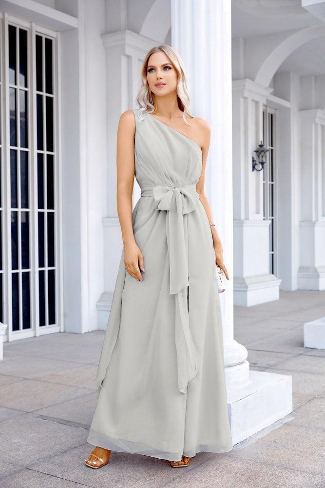Ladies Chiffon One Shoulder Bridesmaid Evening Dress Wedding Party Evening Dress 28133-numbersea