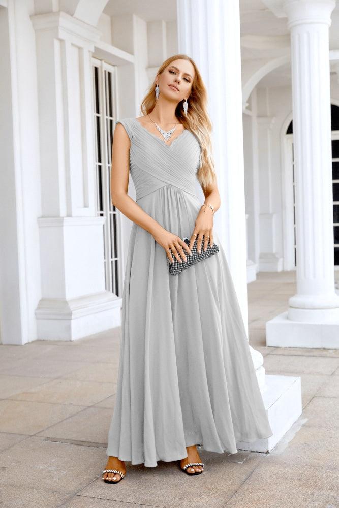 Ladies Chiffon V Neck Sleeveless Floor Length Bridesmaid Evening Dress Wedding Party Evening Dress 28126-numbersea