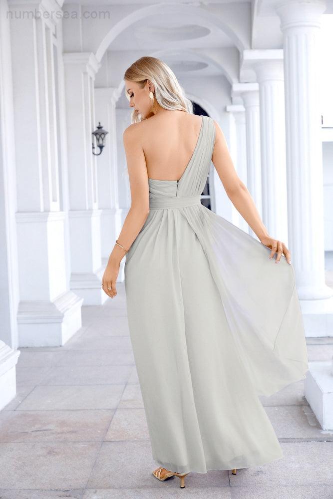 Ladies Chiffon One Shoulder Bridesmaid Evening Dress Wedding Party Evening Dress 28133-numbersea