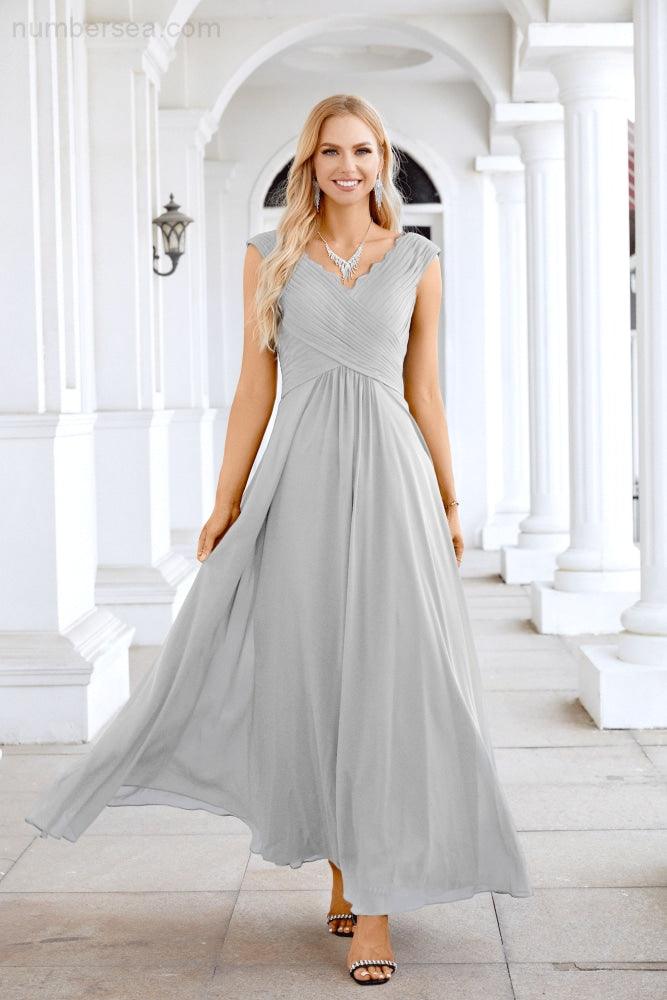 Ladies Chiffon V Neck Sleeveless Floor Length Bridesmaid Evening Dress Wedding Party Evening Dress 28126-numbersea
