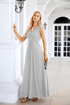 Ladies Chiffon V Neck Sleeveless Floor Length Bridesmaid Evening Dress Wedding Party Evening Dress 28126-numbersea