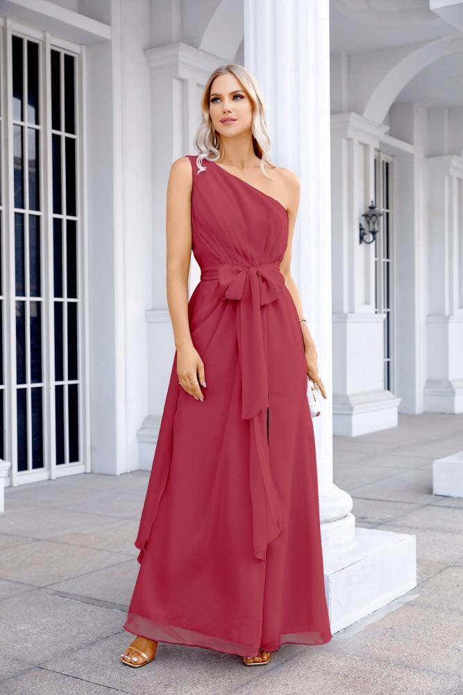 Ladies Chiffon One Shoulder Bridesmaid Evening Dress Wedding Party Evening Dress 28133-numbersea