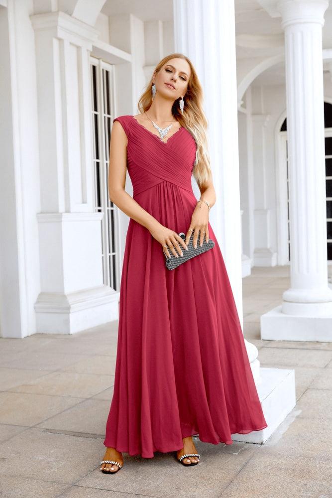 Ladies Chiffon V Neck Sleeveless Floor Length Bridesmaid Evening Dress Wedding Party Evening Dress 28126-numbersea
