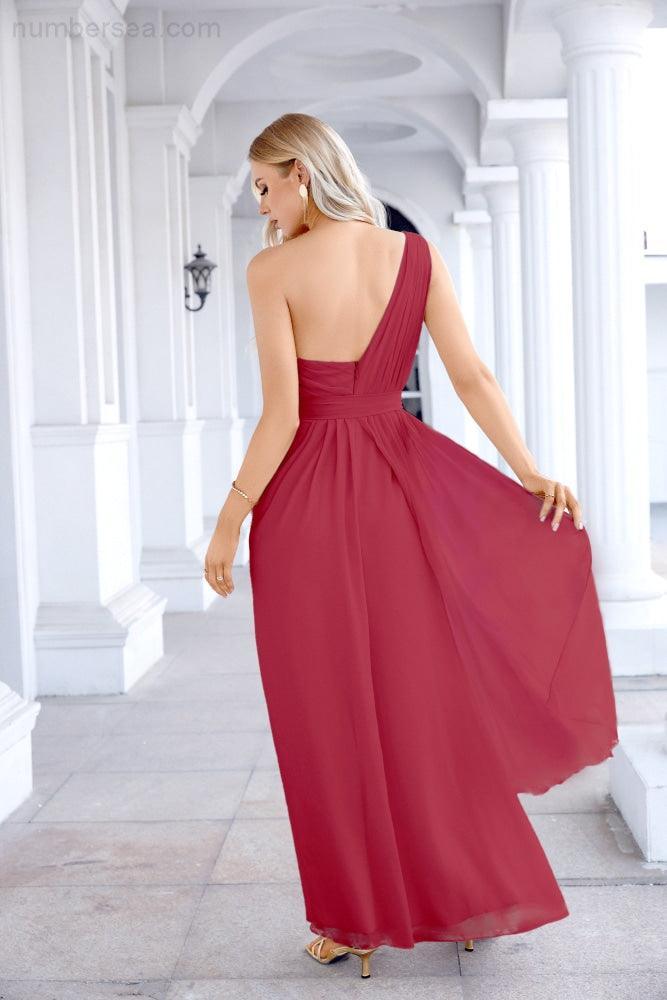 Ladies Chiffon One Shoulder Bridesmaid Evening Dress Wedding Party Evening Dress 28133-numbersea