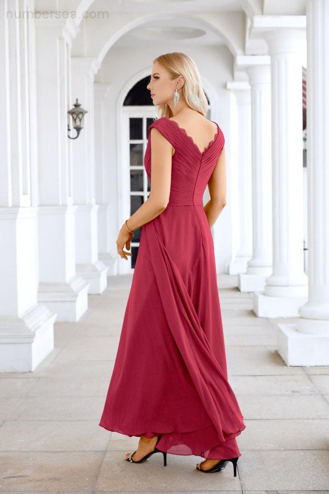 Ladies Chiffon V Neck Sleeveless Floor Length Bridesmaid Evening Dress Wedding Party Evening Dress 28126-numbersea