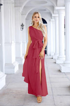 Ladies Chiffon One Shoulder Bridesmaid Evening Dress Wedding Party Evening Dress 28133-numbersea