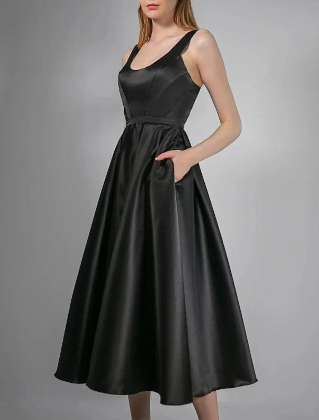 Vestidos de novia de satén con pliegues, corte A, escote redondo, sin mangas, largo hasta la rodilla, color liso